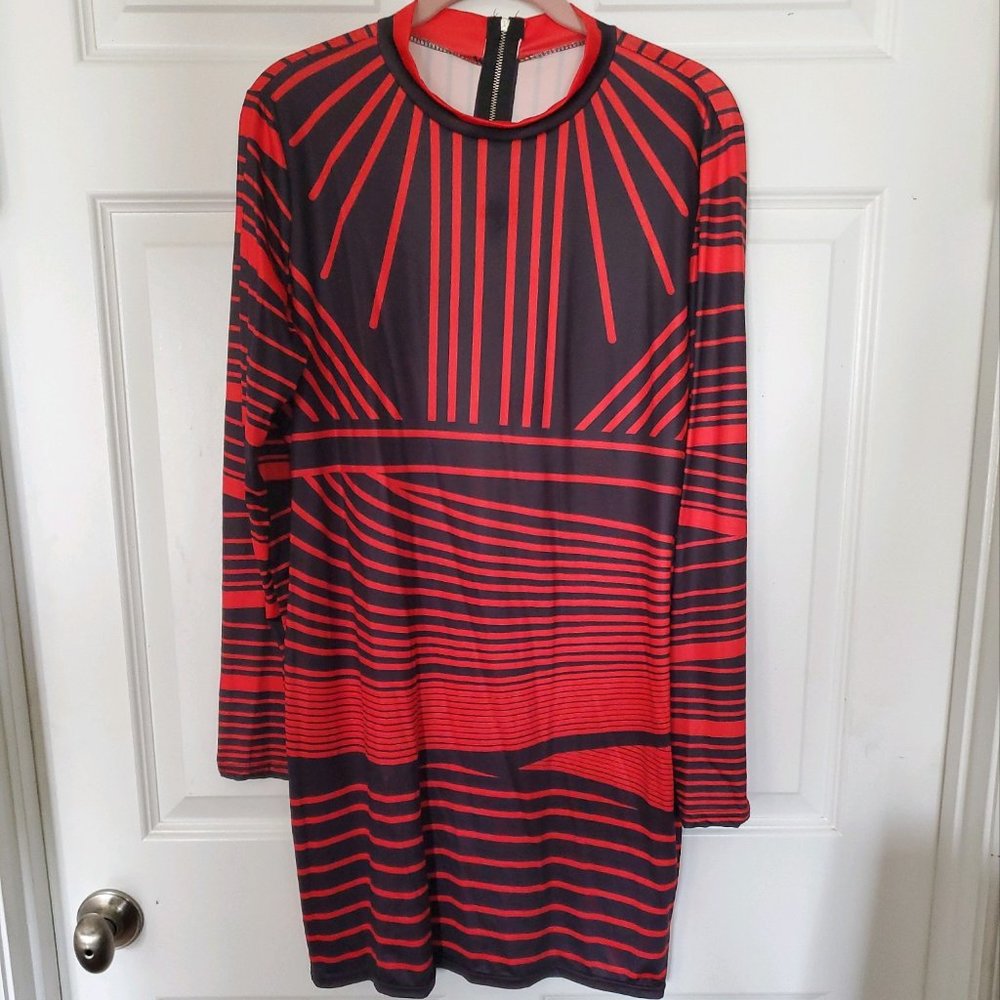 Red and Black Stripped Mini Dress or Long Shirt